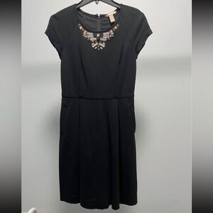 Vintage Banana Republic Black Midi Dress with Embellished Neckline